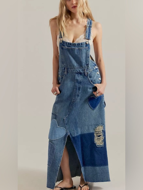 Free People Dresses & Skirts - We The Free Key To My Heart Patched Skirtalls NWT